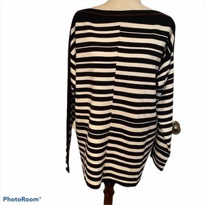 LOEWE SWEATER BLACK WHITE STRIPE BOATNECK LONG SLEEVE LOGO LUXURY Size M